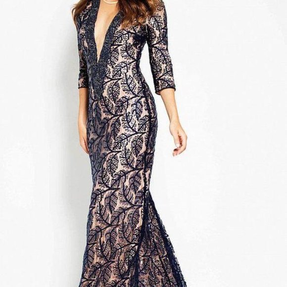 JOVANI - 54973 FITTED SHEER SEQUIN EMBELLISH GOWN
